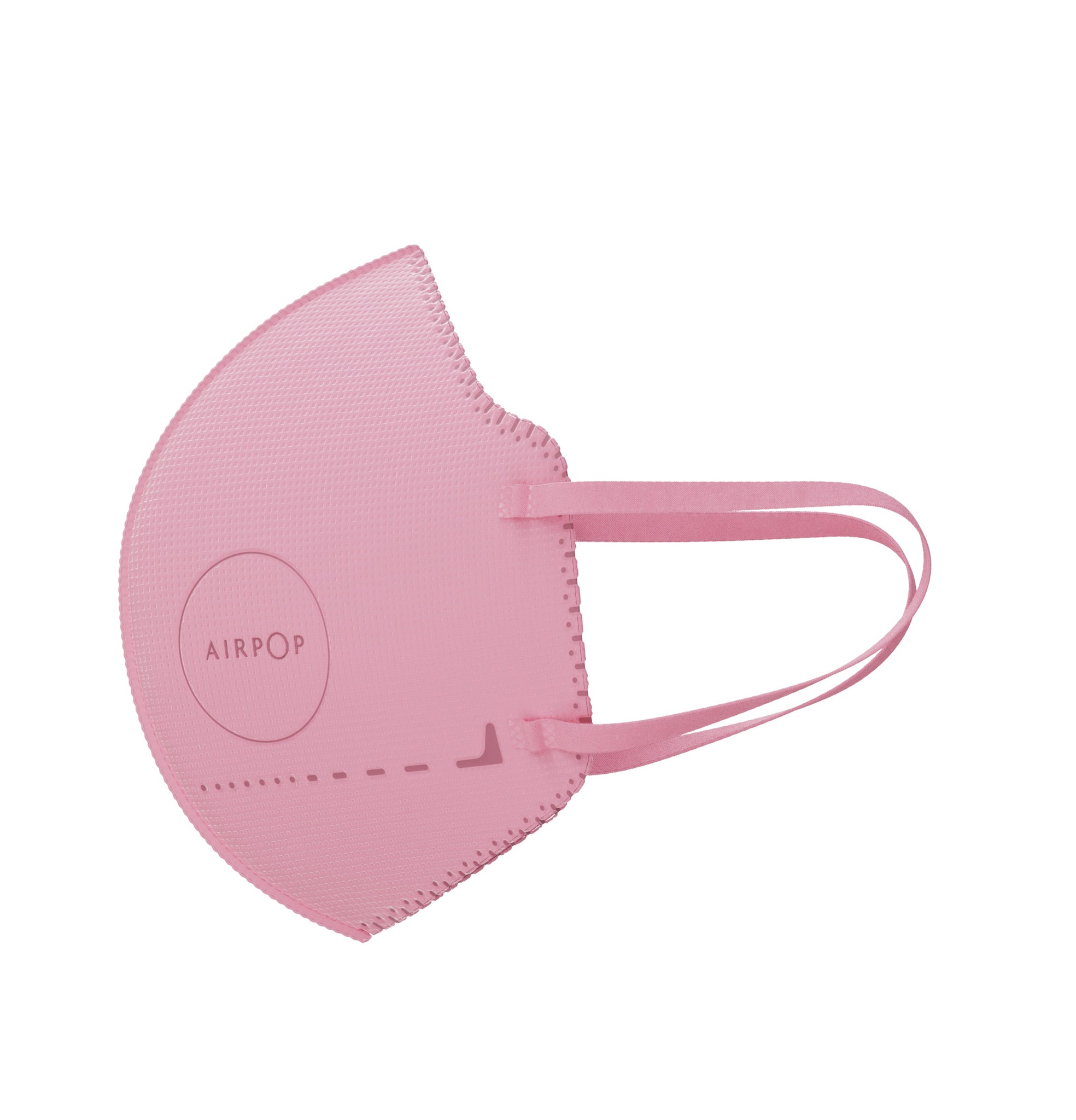 An AirPop Kids Mask, a pink reusable performance mask for kids that is breathable and comfortable, set against a white background.