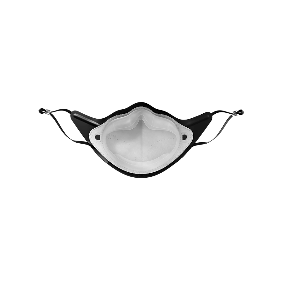 A black and white photo of an AirPop Active Mask.