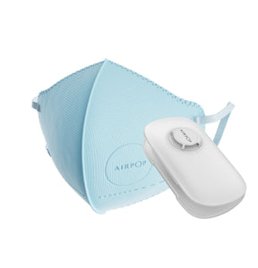 An AirPop Kids Mask, a comfortable blue face mask with a remote control.
