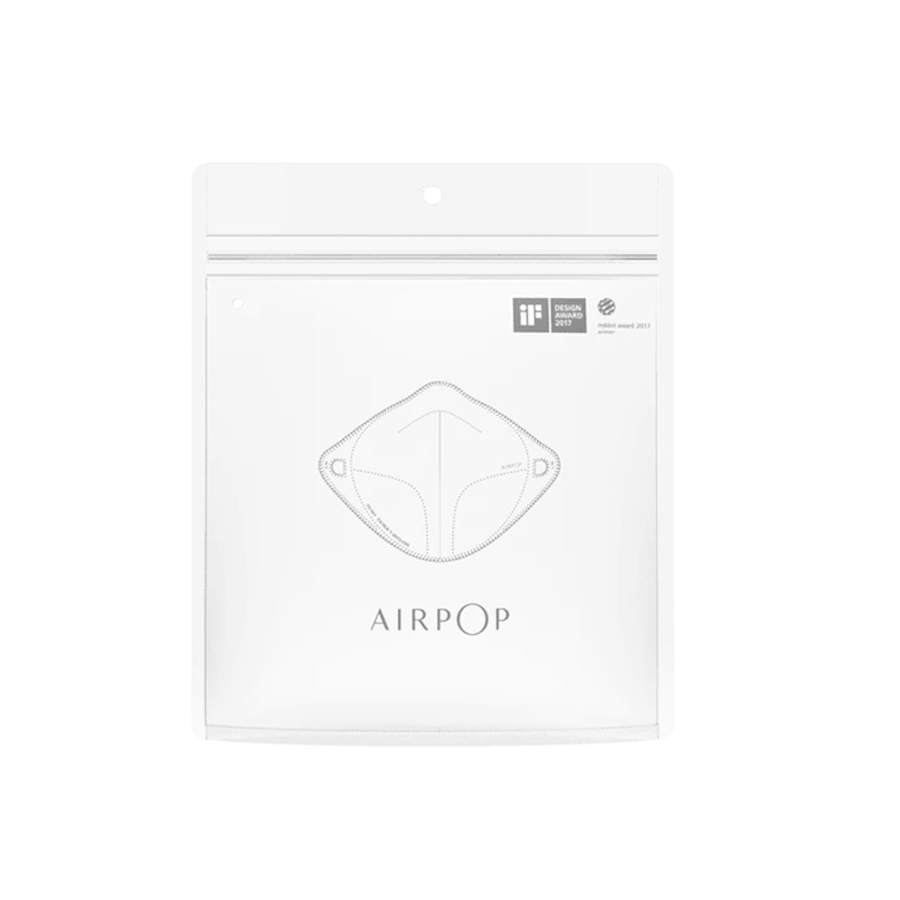 An AirPop Filter Refills 4 pcs bag with a logo on it.