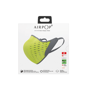 The AirPop Active Mask in neon yellow.