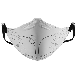 An AirPop Light SE face mask with black straps.