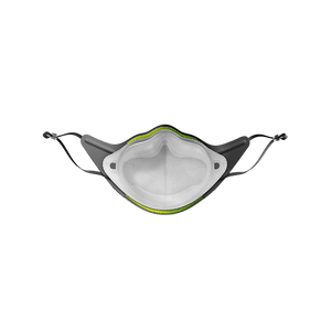An AirPop Active Mask in white and green on a black background.